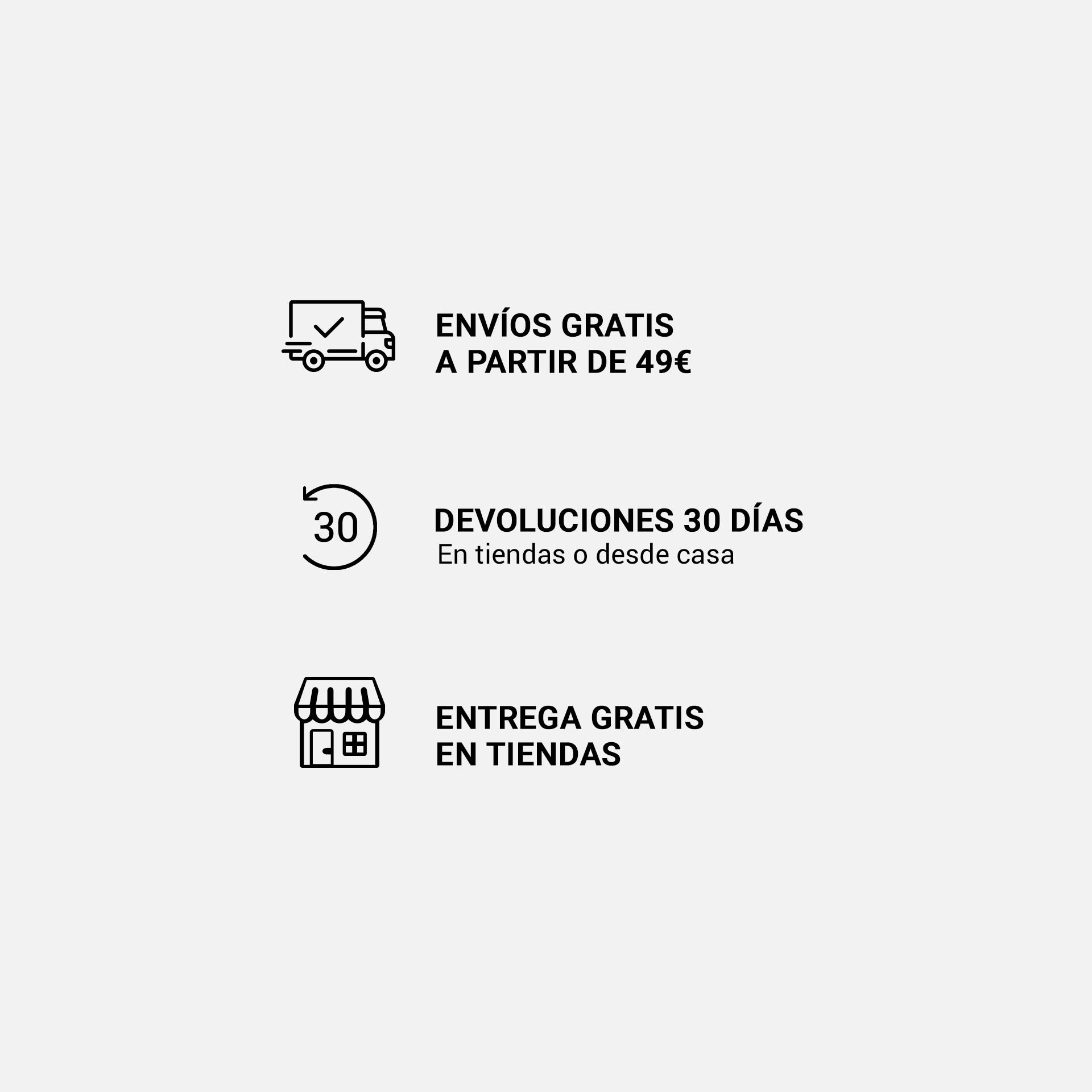 Envíos gratis +49€ + Devoluciones 30 días + Entrega gratis en tienda Envíos gratis +49€ + Devoluciones 30 días + Entrega gratis en tienda
